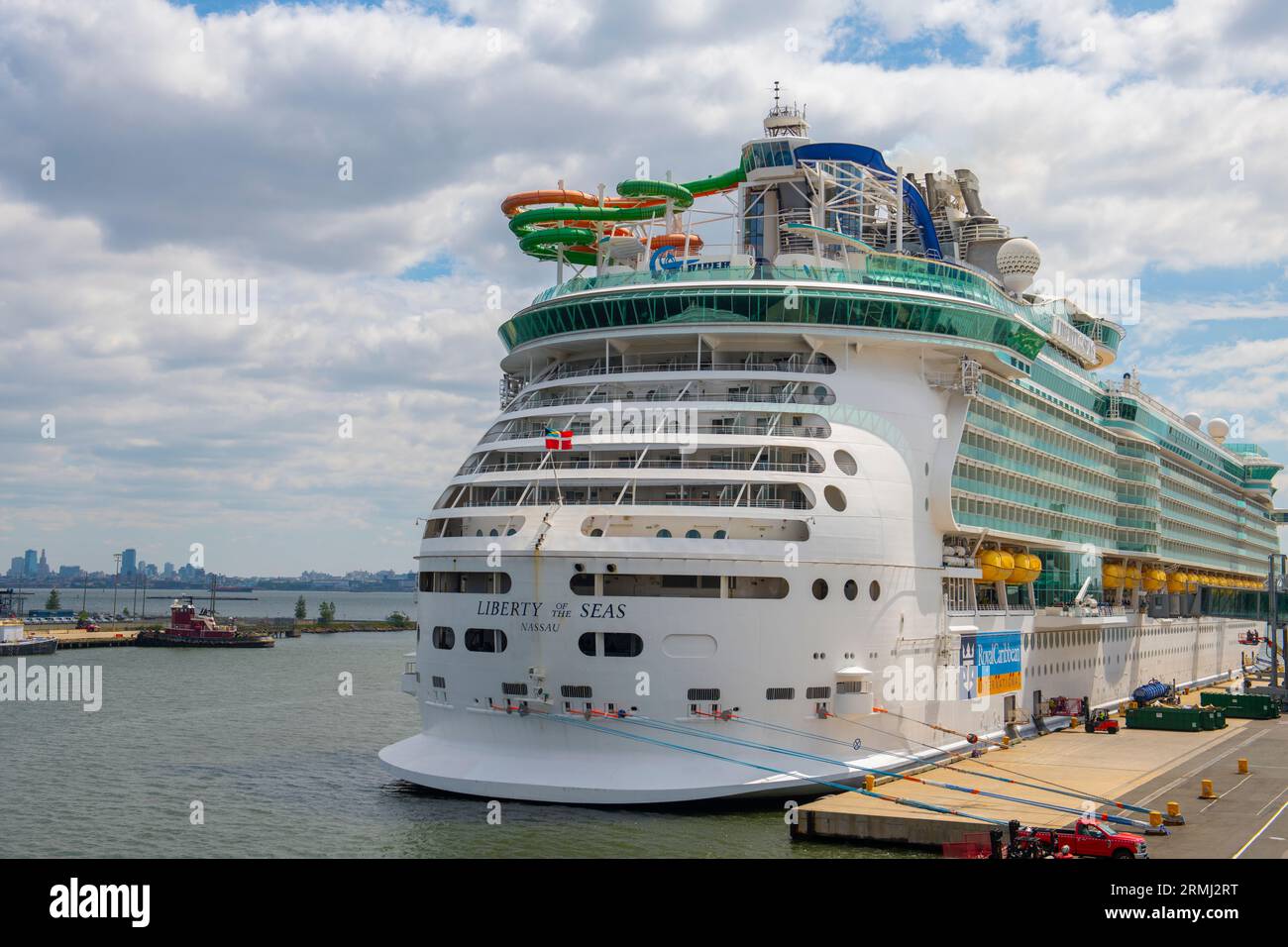 Royal Caribbean luxurious cruise ship Liberty of the Seas docked at Cape Liberty Cruise Port in city of Bayonne, New Jersey NJ, USA. Stock Photo