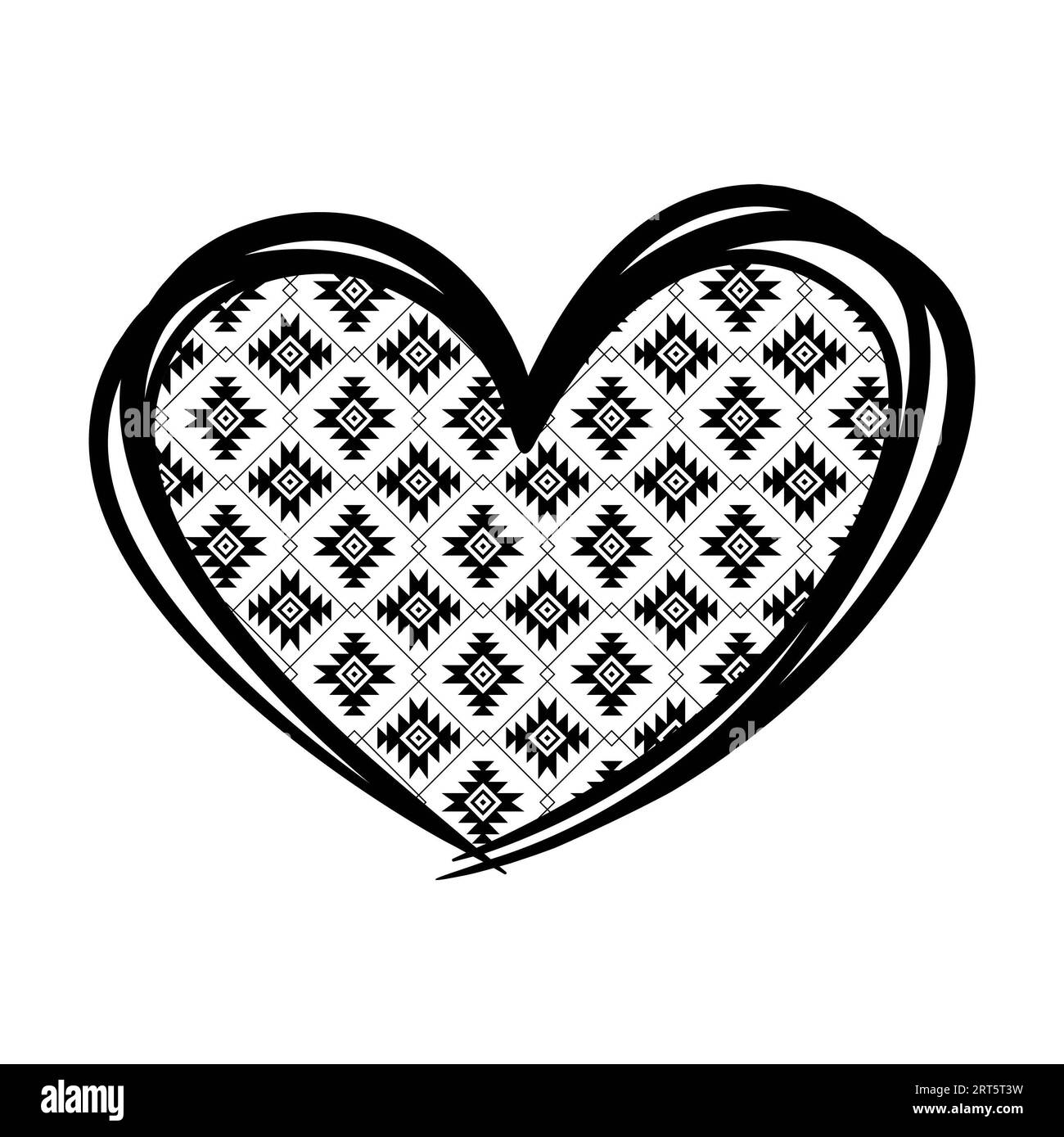 Aztec tribal pattern hand drawn doodle heart on white background ...