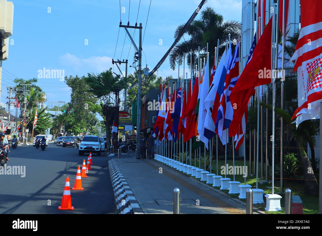 flags of asean countries installed in front of the hotel Stock Photo