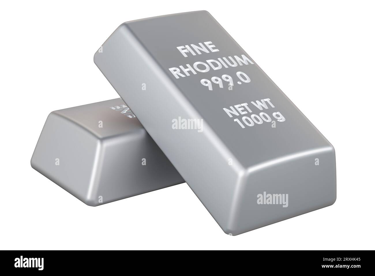 Rhodium ingots, rhodium bars. 3D rendering isolated on white background Stock Photo