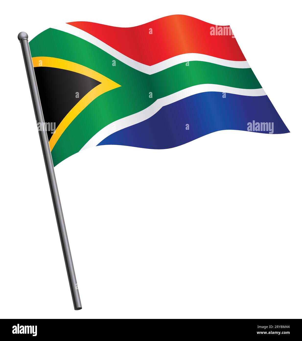 accurate correct south africa african flag flying waving flowing on flagpole vector isolated on white background Stock Vector