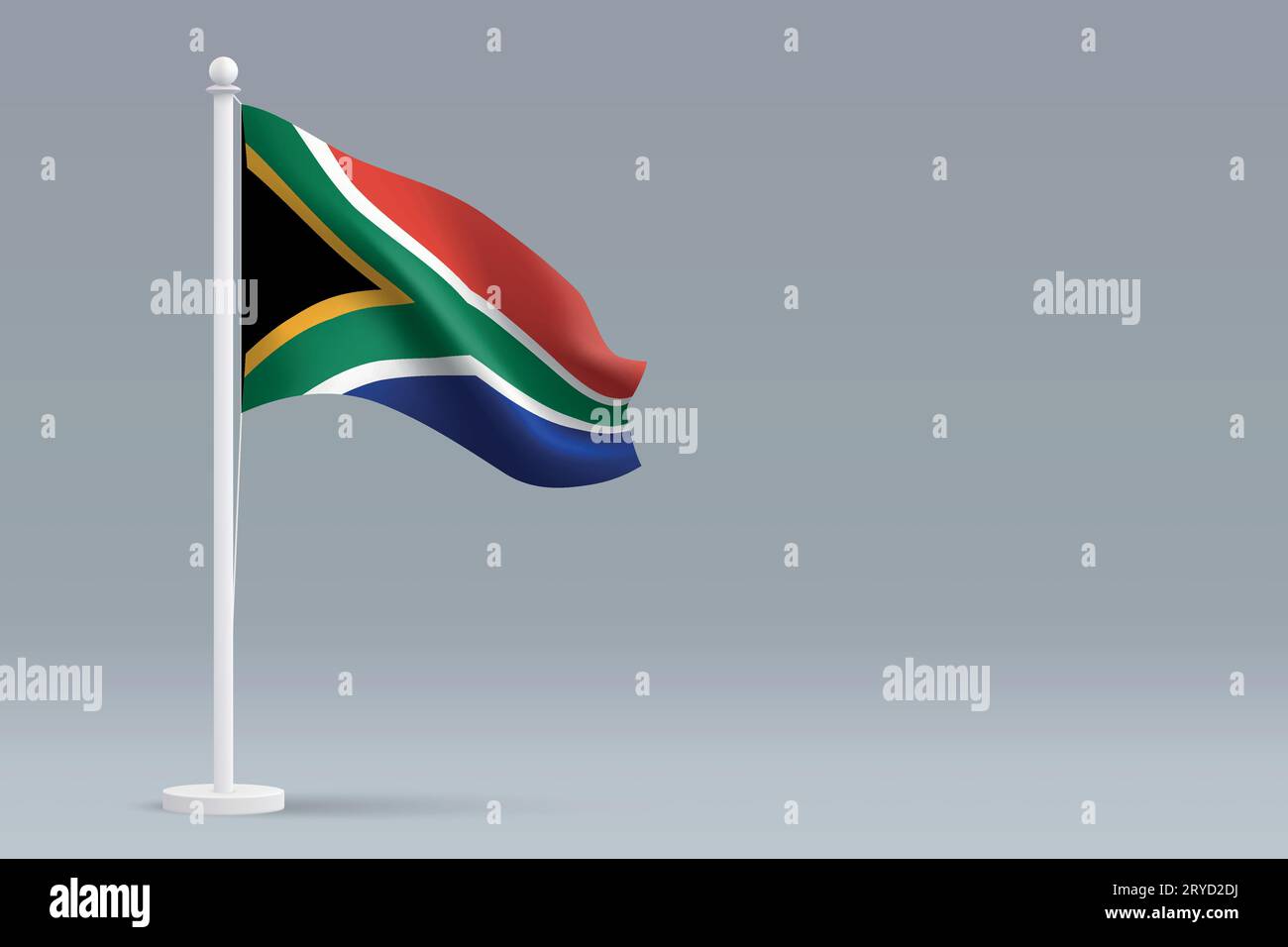 3d realistic national South Africa flag isolated on gray background with copyspace Stock Vector