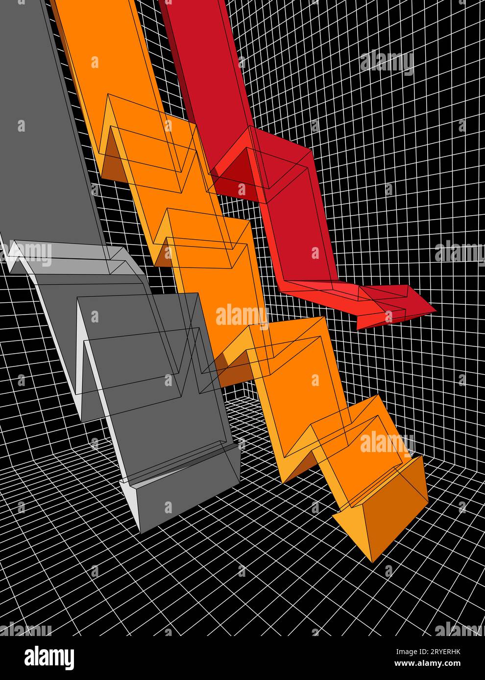 Three falling arrows in abstract business diagram Stock Photo