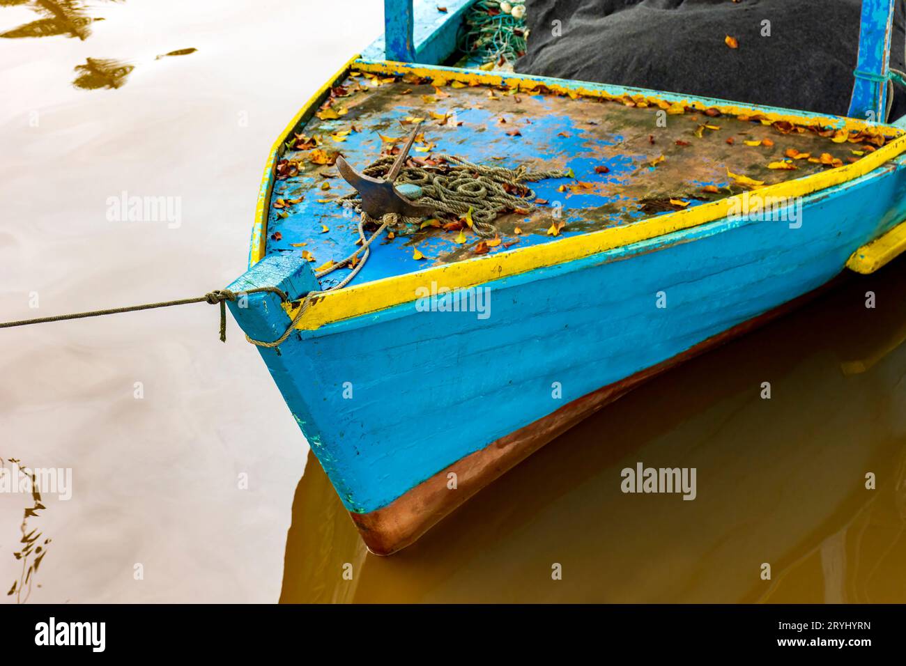 Old rustic wooden fishing boat Stock Photo