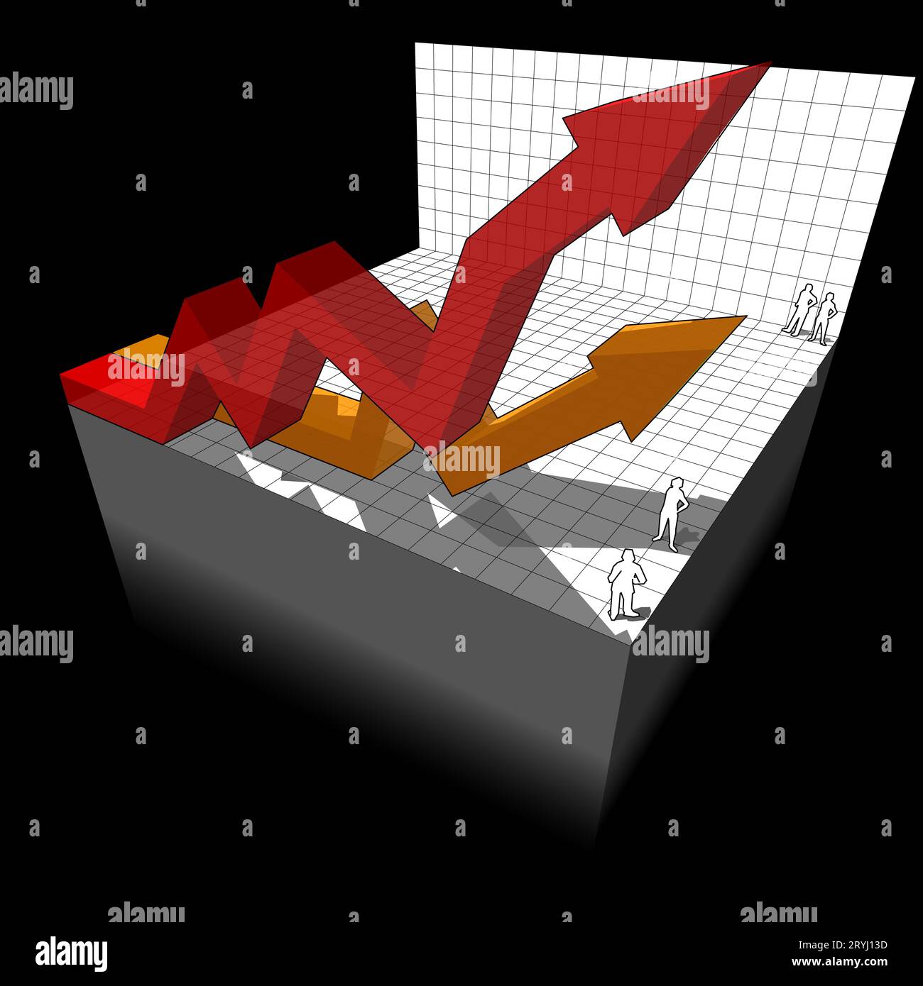 Business diagram with two rising business diagram arrows Stock Photo