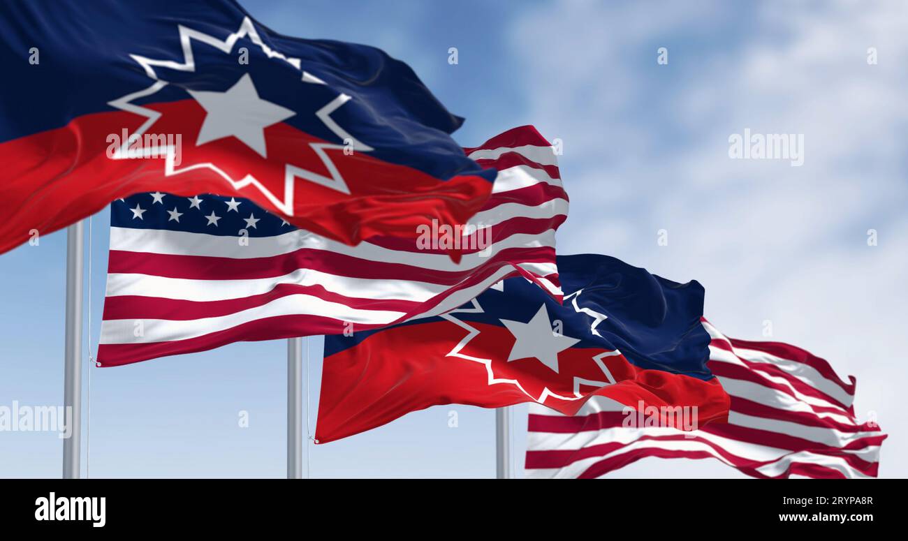 Juneteenth and the national United States flag waving with in the wind Stock Photo