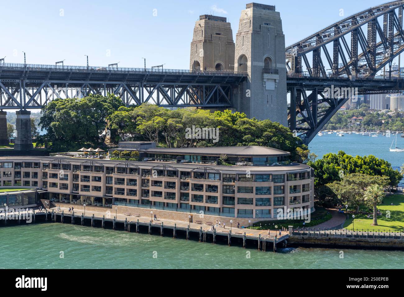 Sydney Australia, Park Hyatt hotel at Campbells cove beneath the Sydney Harbour Bridge, NSW,Australia,2024 Stock Photo