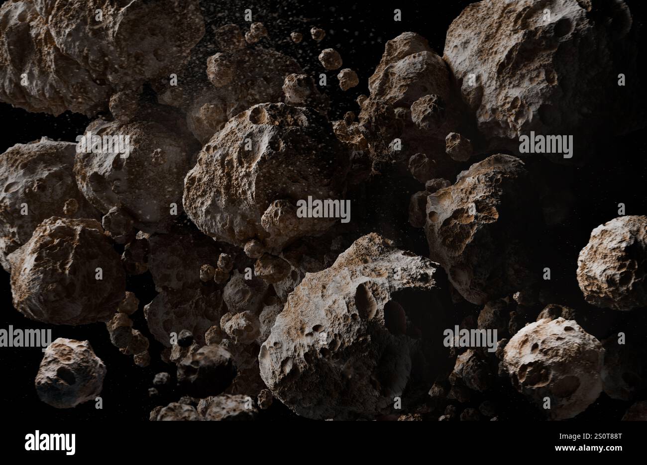 Asteroids in Space,3D illustration Stock Photo