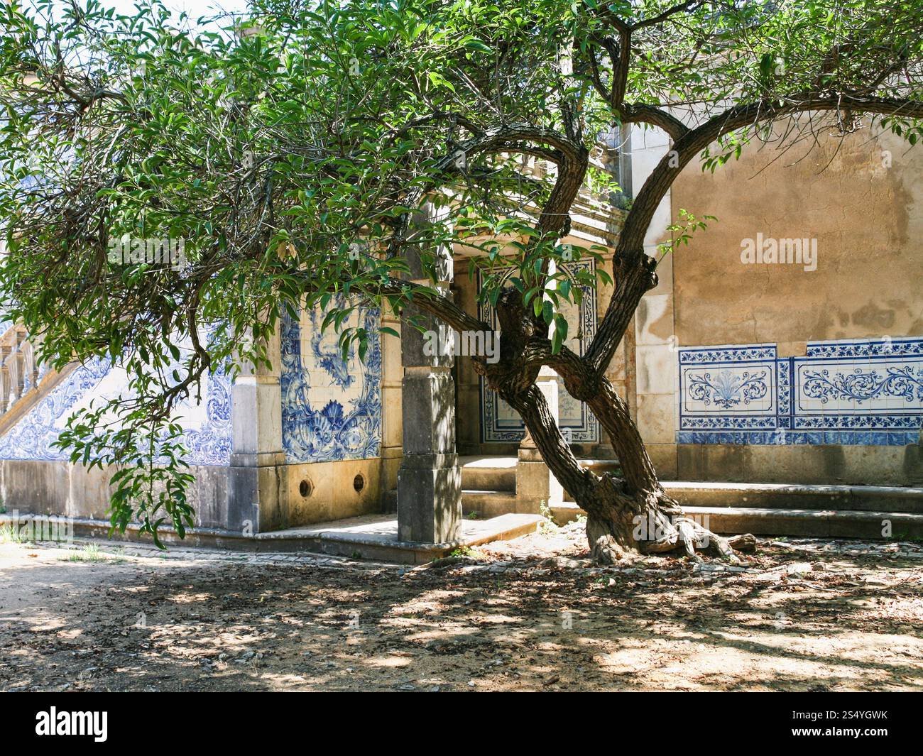 Travel to Algarve Portugal - outside view of Estoi Palace (Palacio de Estoi, Pousada de Faro) in Estoi village. The Palace of Estoi is rococo building Stock Photo