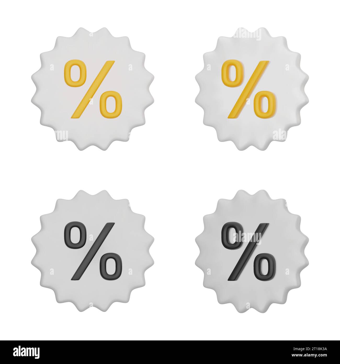 3D vector label with percent symbol. Yellow and black discount sign on white label. Promotion, sale. Isolated objects on a white background. Vector il Stock Vector