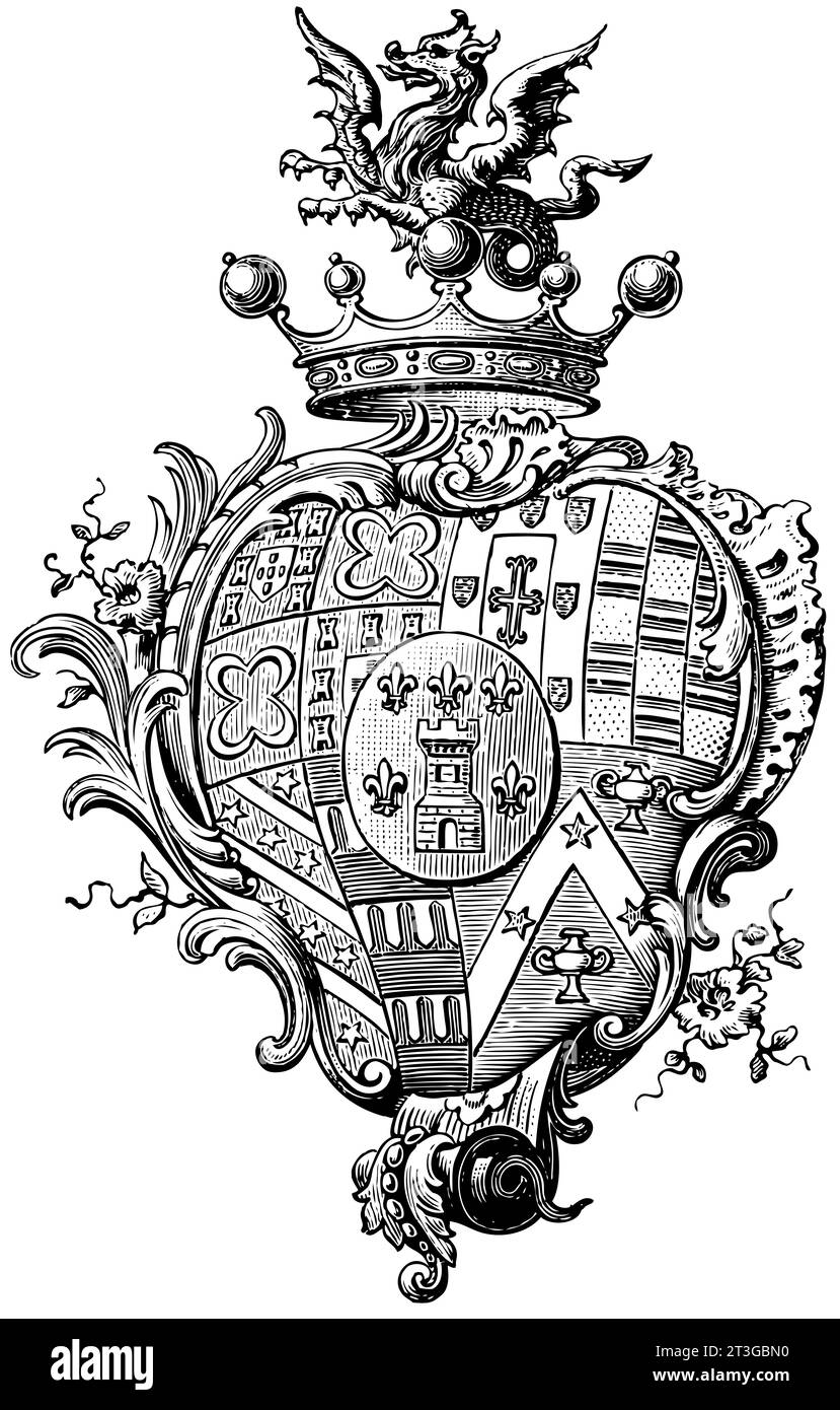 Stemma Fiorentino coat of arms heraldic illustration black and white ...