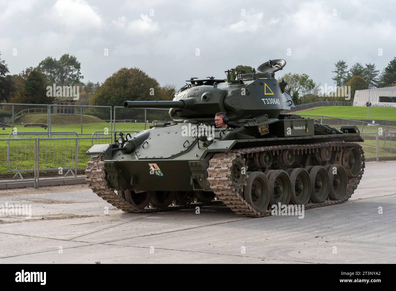 M24 Chaffee tank driving around Bovington tank museum, American WW2 vehicle.  October 2023 Stock Photo