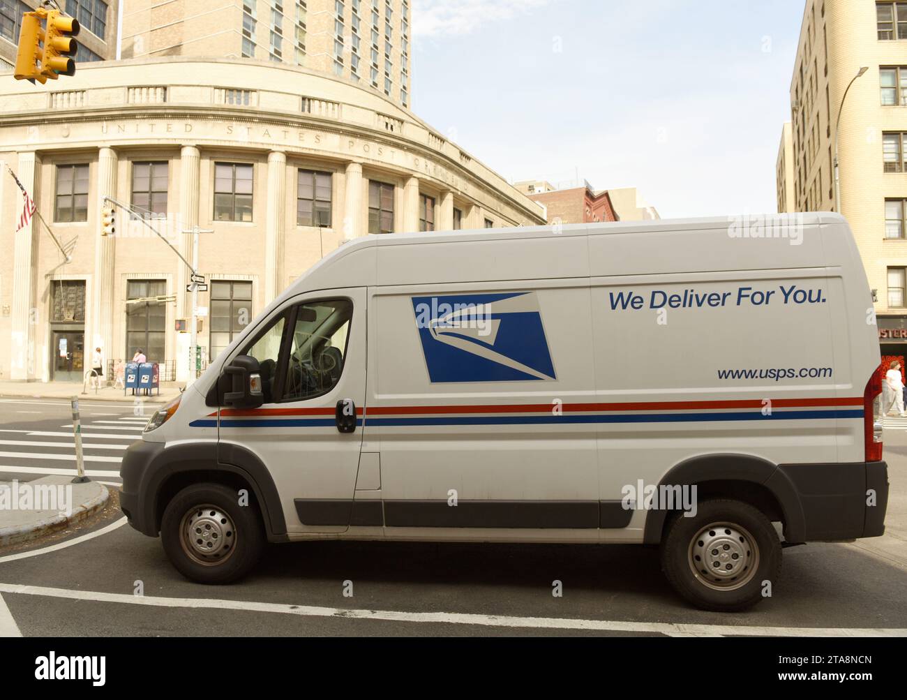 New York, USA - June 9, 2018: The cars of United States Postal Service (USPS) on the street of New York. Stock Photo