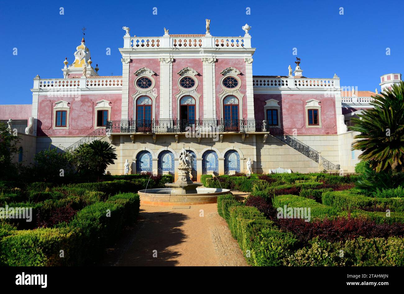 Tavira, Palacio de Estoi (Pousada) and gardens. Faro, Algarve, Portugal. Stock Photo