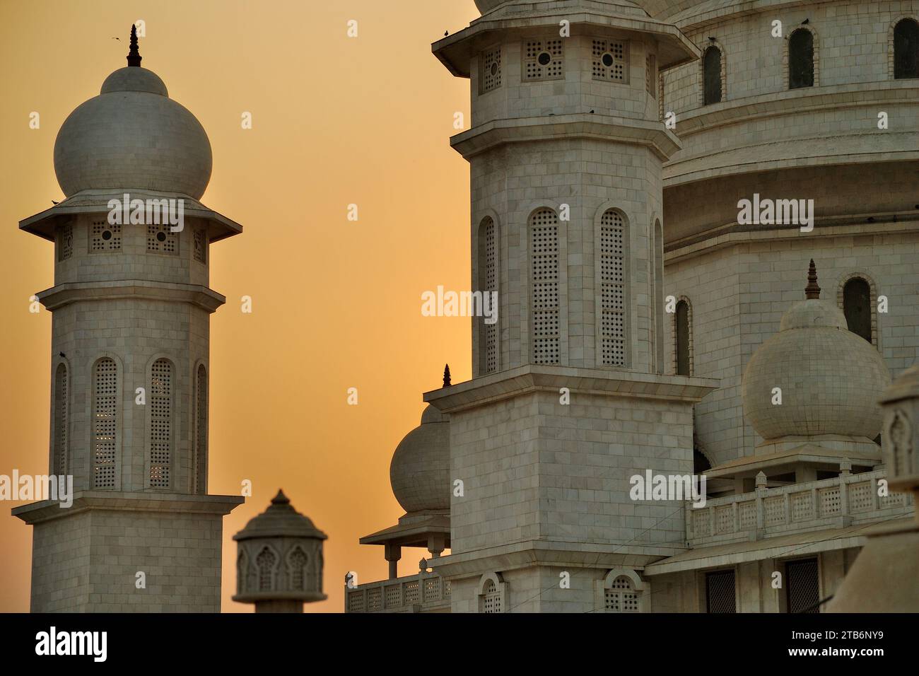 Partial view of Jai Gurudev Mandir, Mathura, Uttar Pradesh, India Stock Photo