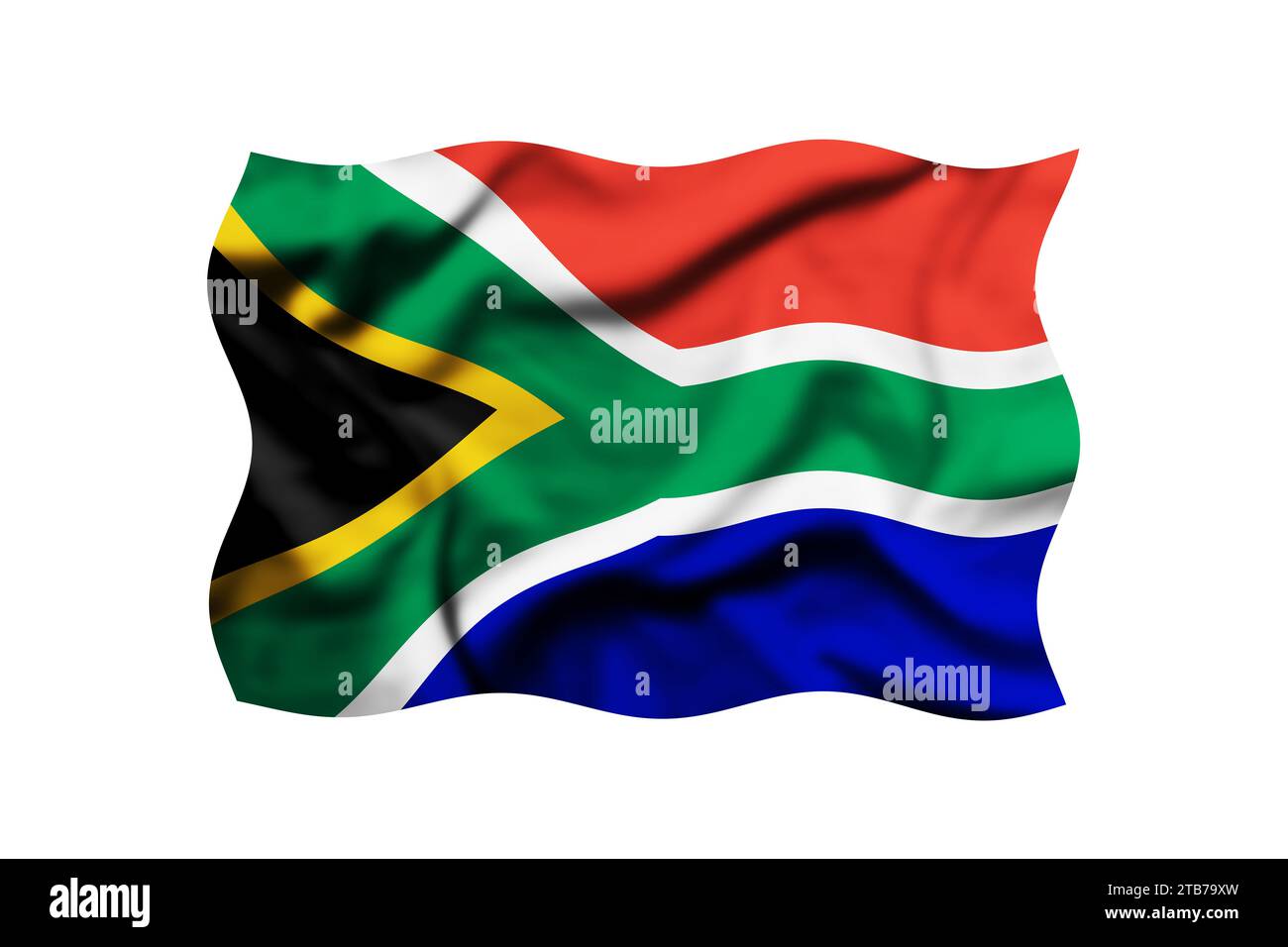 Flag of South Africa waving in the wind isolated on a transparent background, Clipping path included Stock Photo