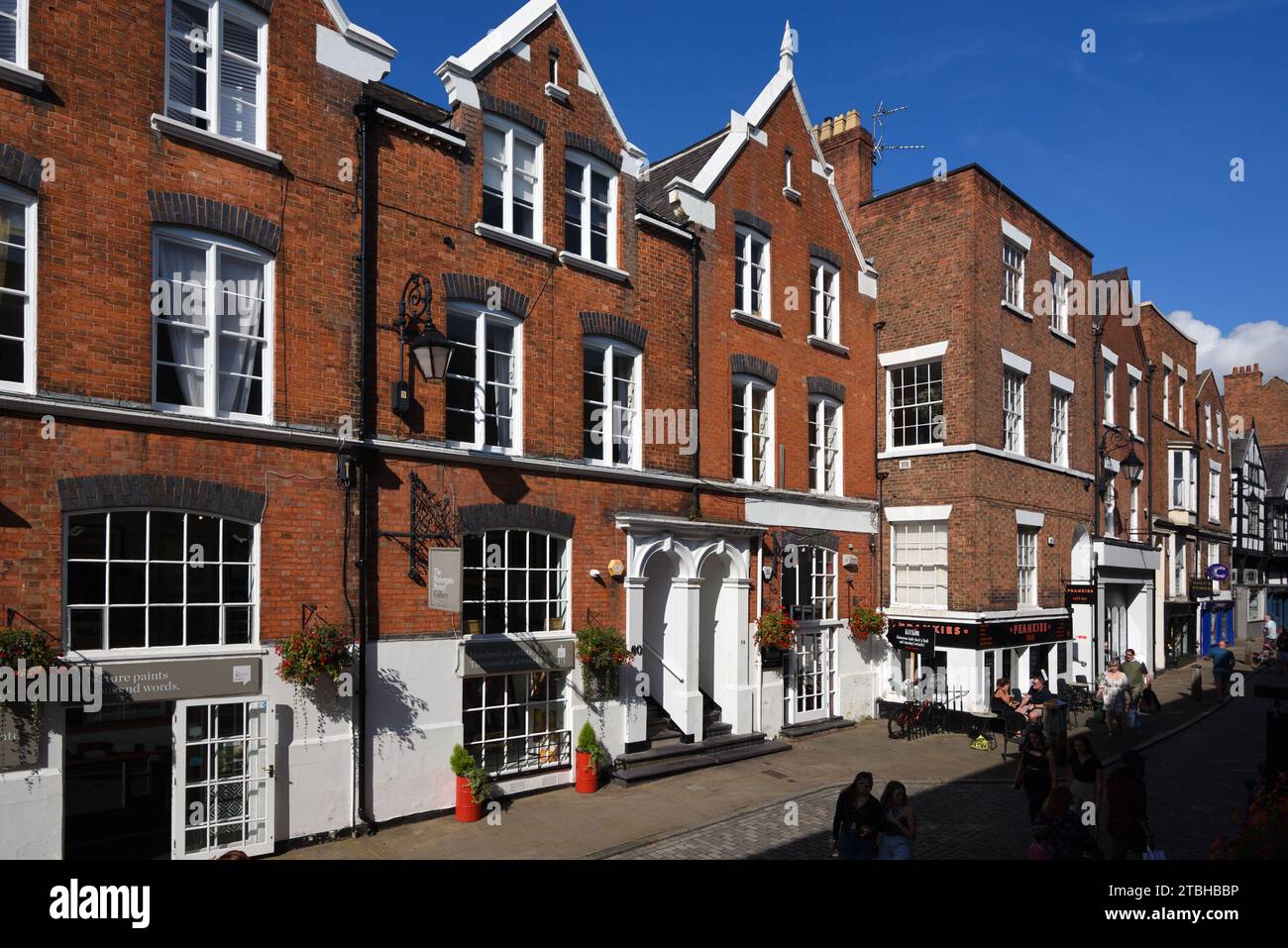 Red Brick Victorian Terraced Townhouses at 58-66 Watergate Street (1852) in the Old Town or Historic District of Chester Cheshire England UK Stock Photo