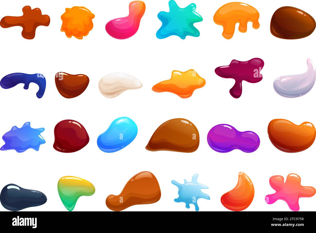 Glossy blobs icons set cartoon vector. Shape paint. Fluid brush liquid Stock Vector