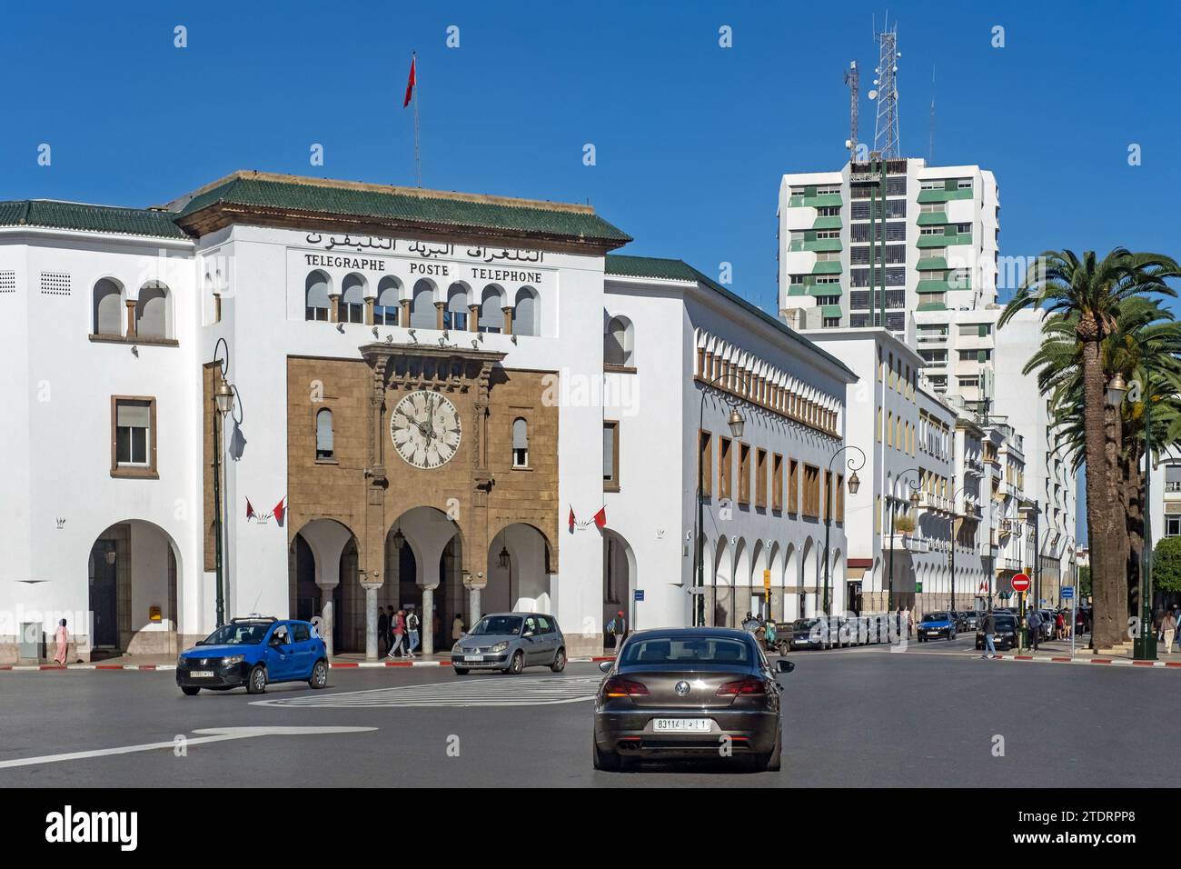 The French colonial Central Post Office in Art Deco style in the city Rabat, Rabat-Salé-Kénitra, Morocco Stock Photo