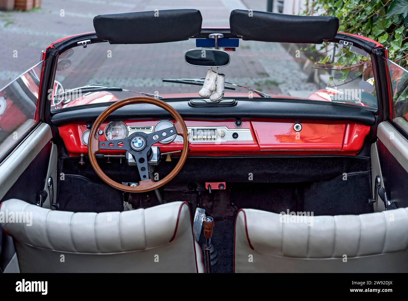 Vintage BMW 700 Cabriolet, interior with steering wheel and dashboard, convertible, small car, year of manufacture 1959 to 1965, Friedberg, Wetterau Stock Photo