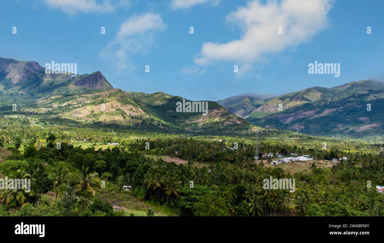 Beautiful view of a landscape on the road side on the way to Kanthalloor from munnar. Stock Photo