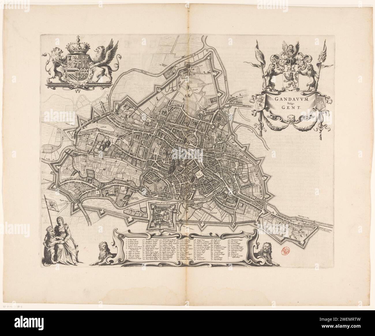 Map of Ghent, Anonymous, 1652 print Map of Ghent with buildings in a ...