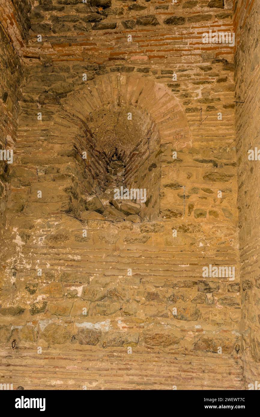 Interior stone and brick wall inside ancient castle ruins in Turkey Stock Photo