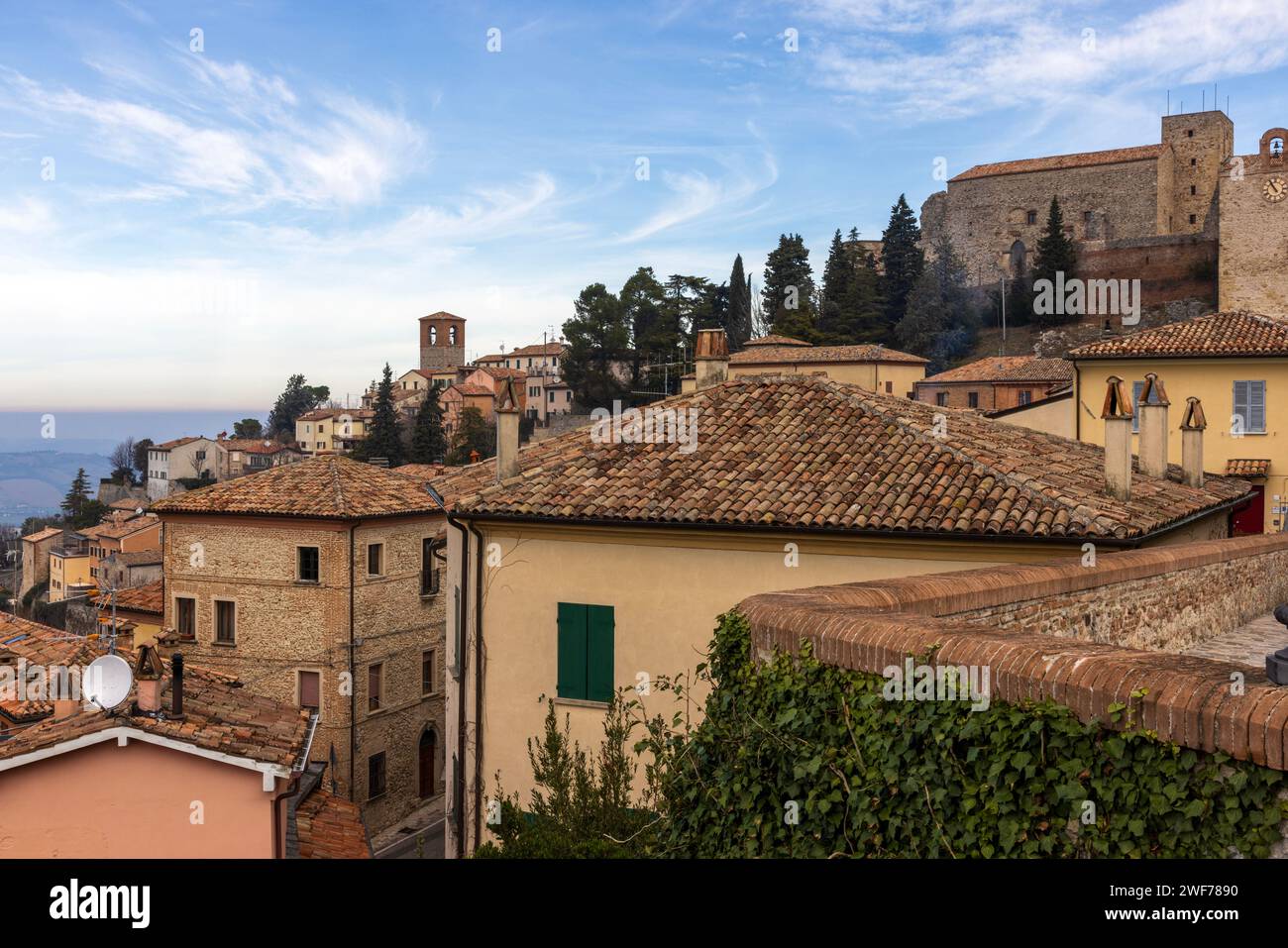 The hilltop village of Verucchio in Province Rimini, Emilia-Romagna, Italy. Stock Photo