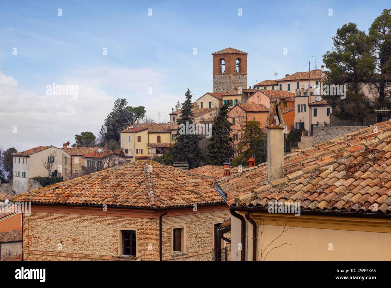 The hilltop village of Verucchio in Province Rimini, Emilia-Romagna, Italy. Stock Photo