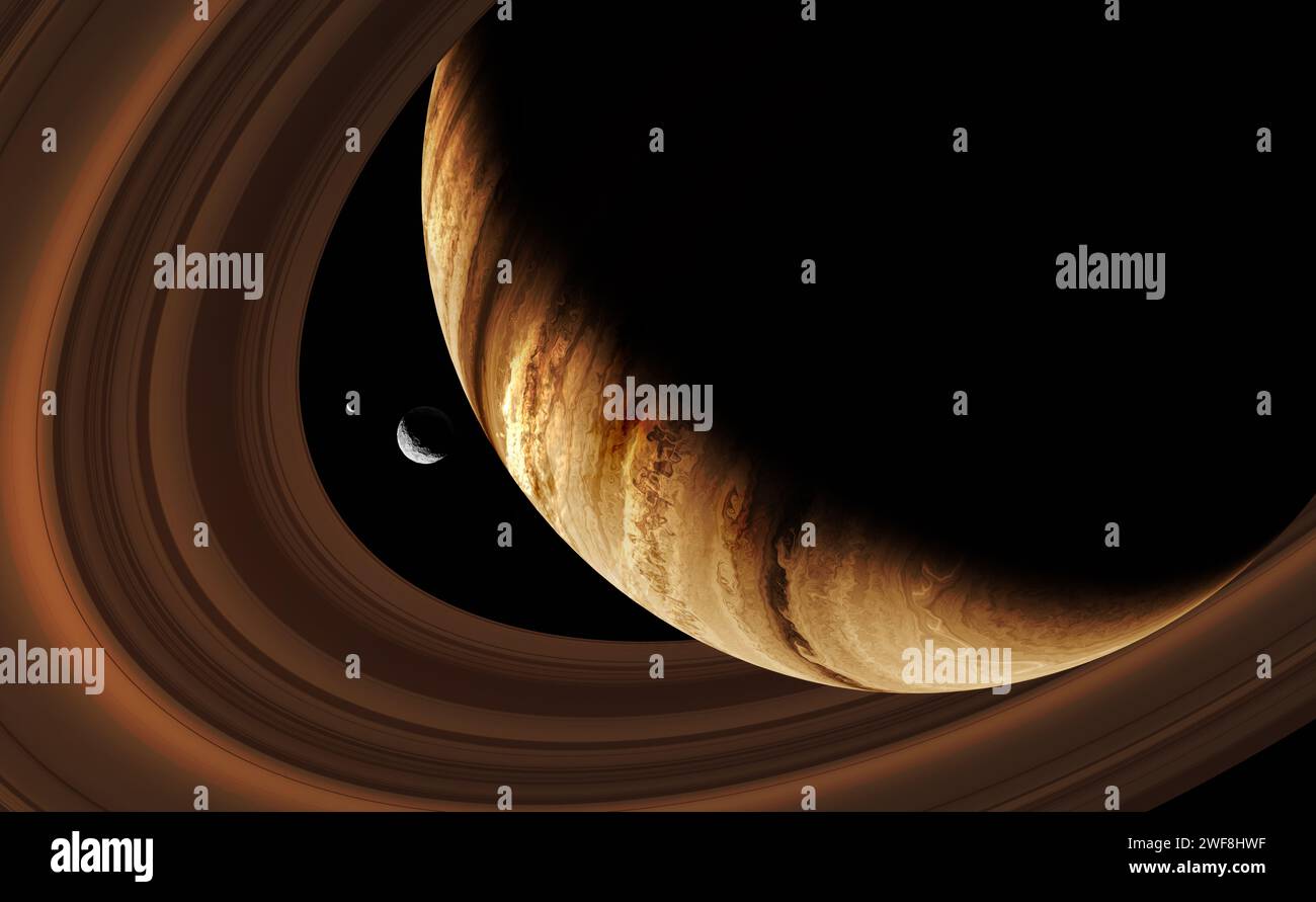 Gas giant planet in deep space, 3d animation Stock Photo