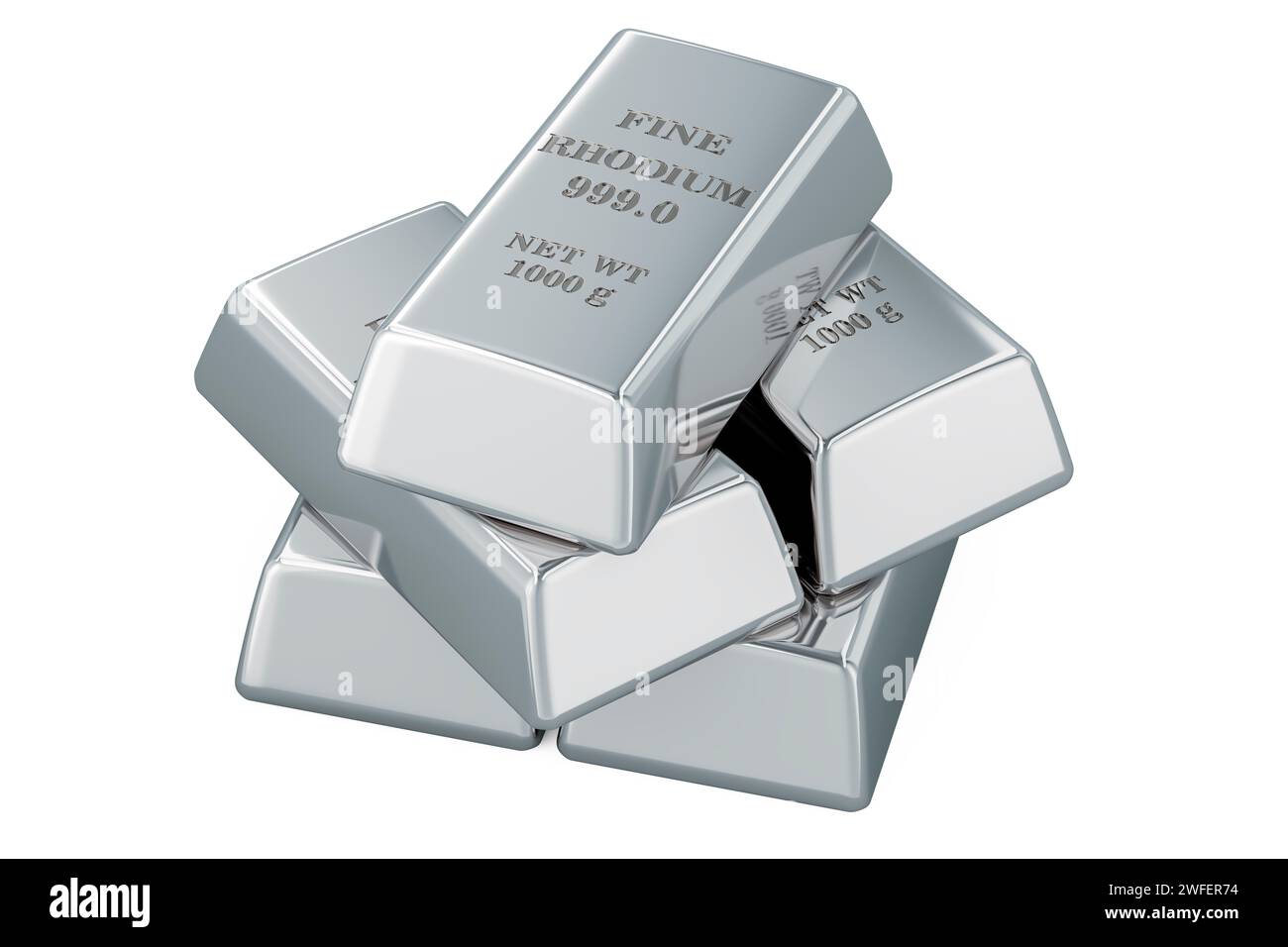 Rhodium Ingots. 3D rendering isolated on white background Stock Photo