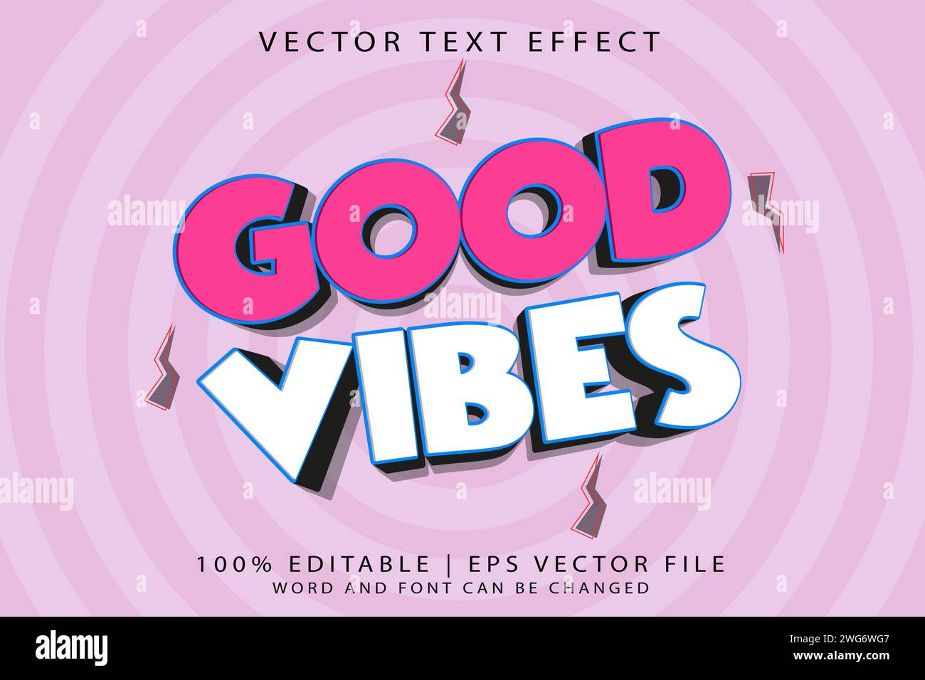 Editable text effect Good Vibes 3D Cartoon Style High-quality Vector Stock Vector