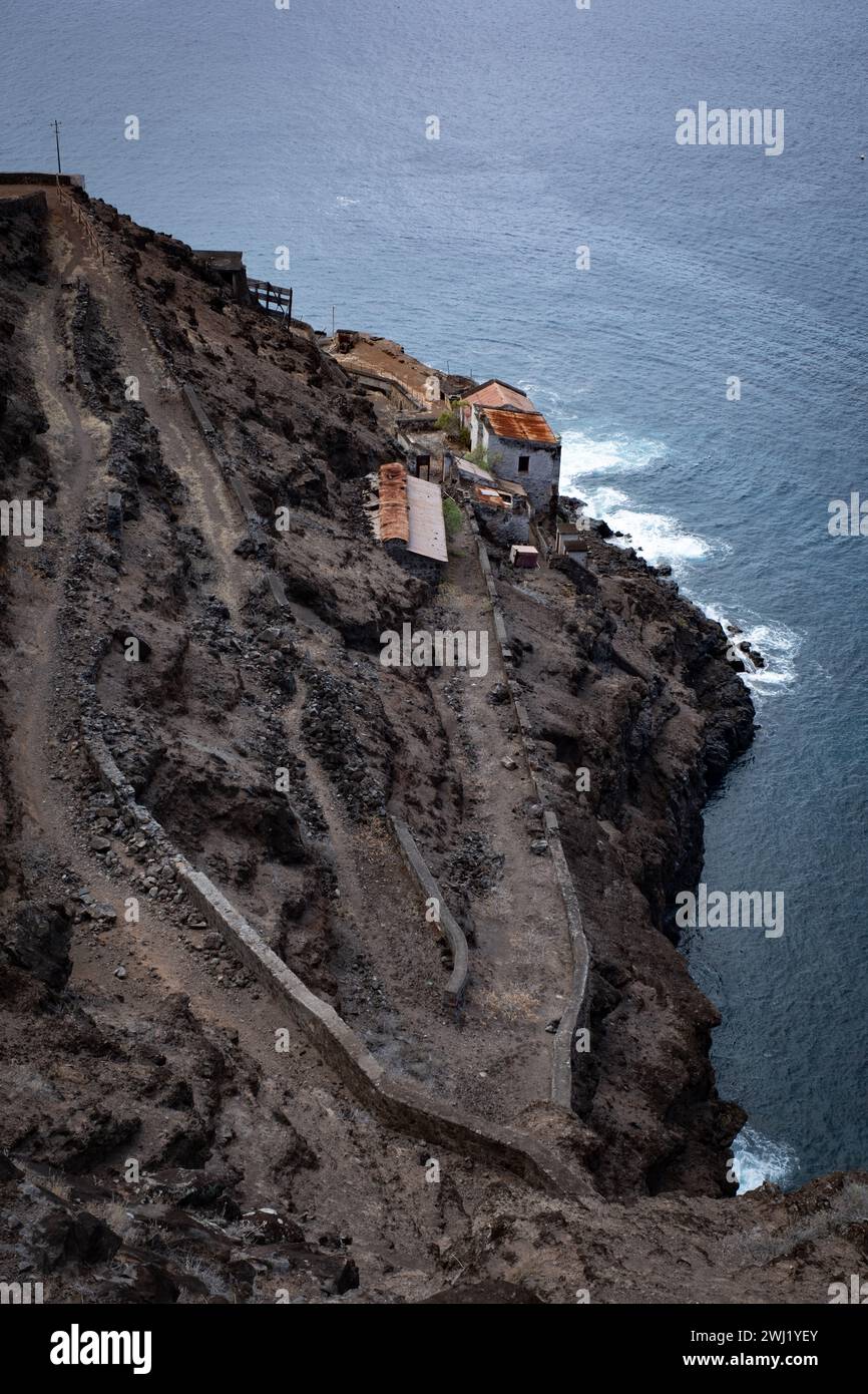 Mundens Battery on the volcanic coast of the Atlantic island of St Helena Stock Photo