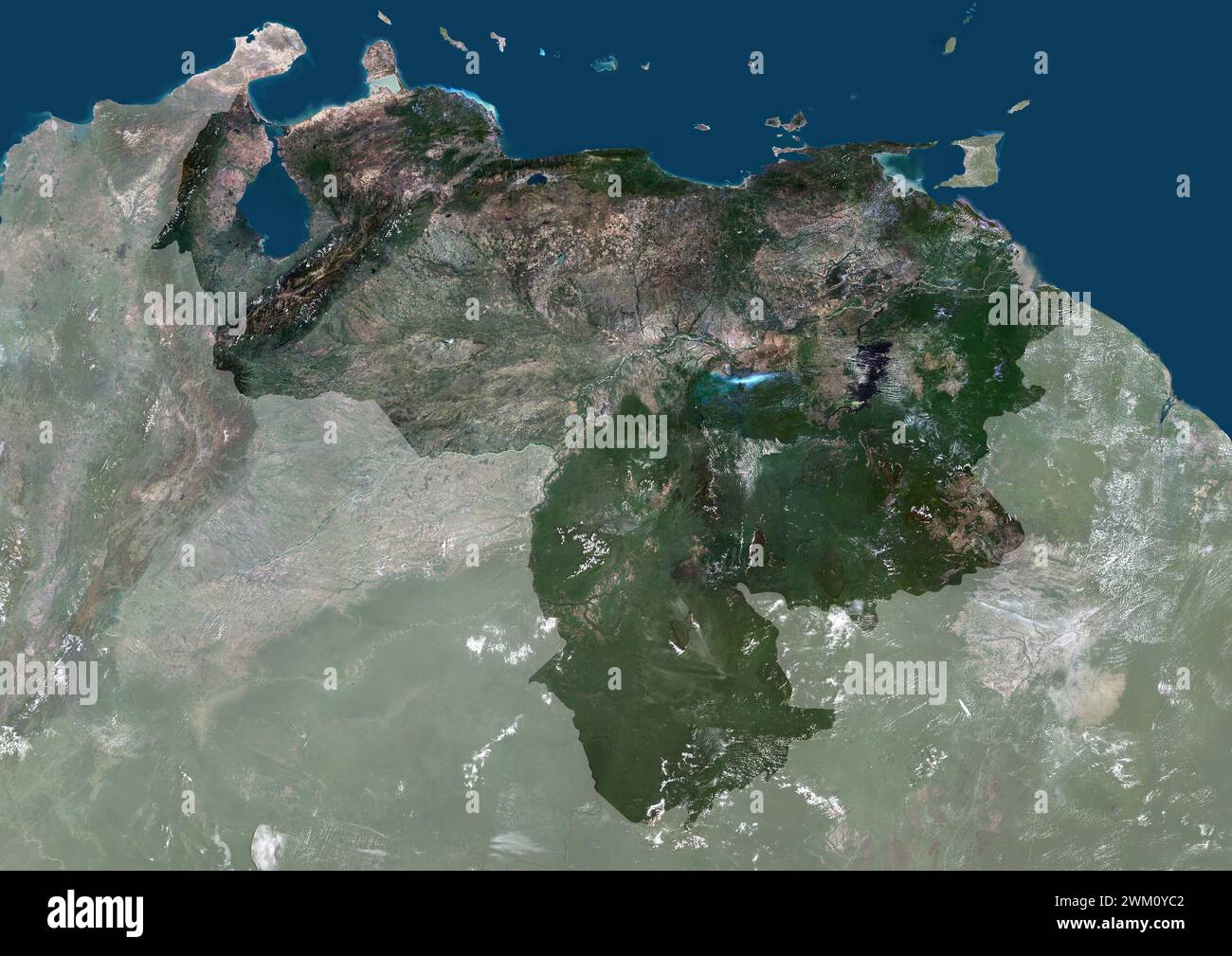 Color satellite image of Venezuela, with mask. Stock Photo