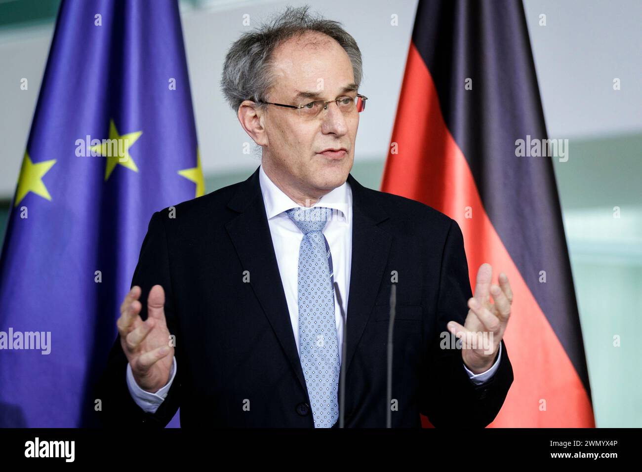 Uwe Cantner, Professor of Economics/Microeconomics at the Friedrich Schiller University Jena, taken as part of the handover of the 2024 report from the Research and Innovation Expert Commission (EFI) to Federal Chancellor Olaf Scholz in the presence of the Federal Minister for Education and Research, Bettina Stark-Watzinger . Berlin, February 28, 2024. Stock Photo