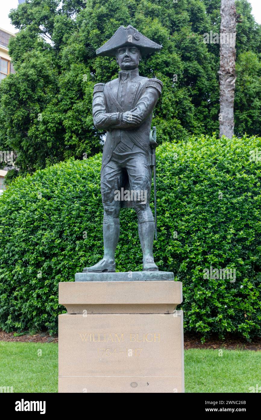 Statue of Vice Admiral William Bligh, british naval officer, mutiny on the bounty and Governor of New South Wales, the rocks area of Sydney,Australia, Stock Photo