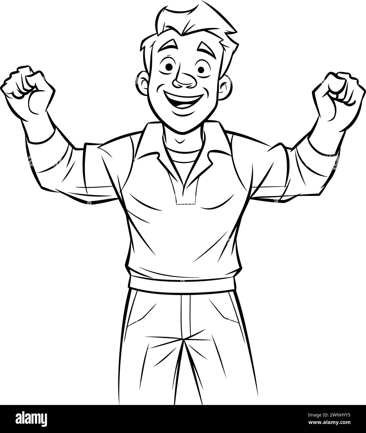 Black and White Cartoon Illustration of a Happy Man Celebrating Success ...