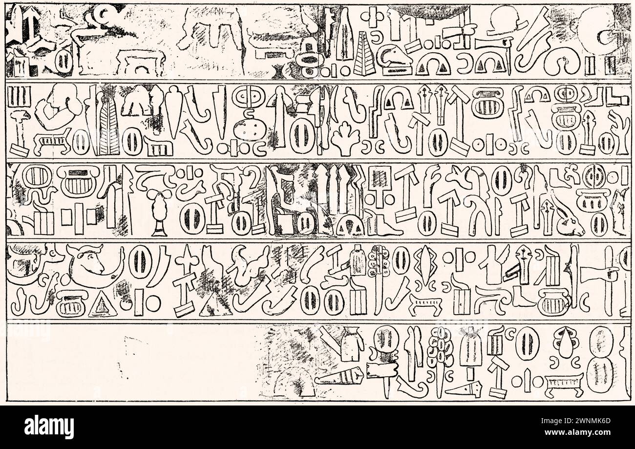 The Hittite inscriptions found at Hamath on the Orontes River, Syria.  From The London Illustrated News, published March 26, 1887. Stock Photo