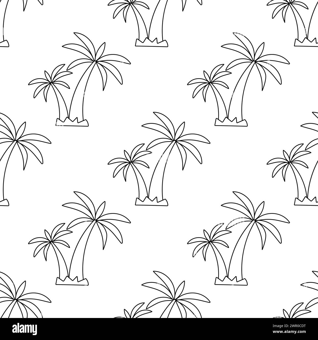 Seamless pattern Palm trees. Tropical tree. Hand drawn vector ...