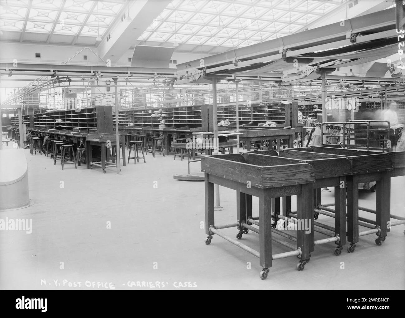 N.Y. Post Office, Carriers' Cases, Photograph shows the Pennsylvania Terminal Post Office (General Post Office Building), now called the James A. Farley Building, located at 421 Eighth Avenue, New York City., between ca. 1914 and ca. 1915, Glass negatives, 1 negative: glass Stock Photo