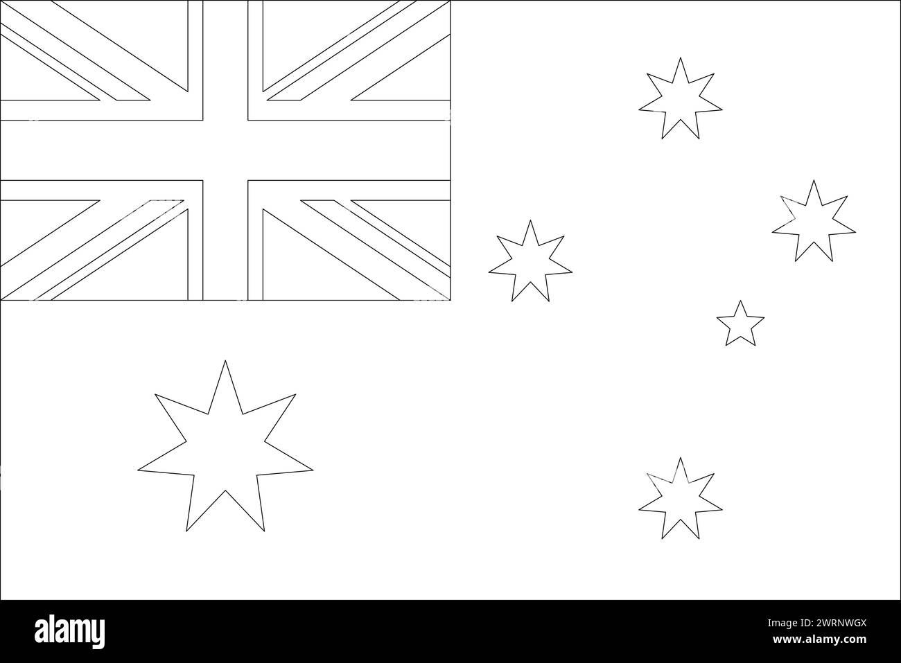 Australia flag - thin black vector outline wireframe isolated on white ...