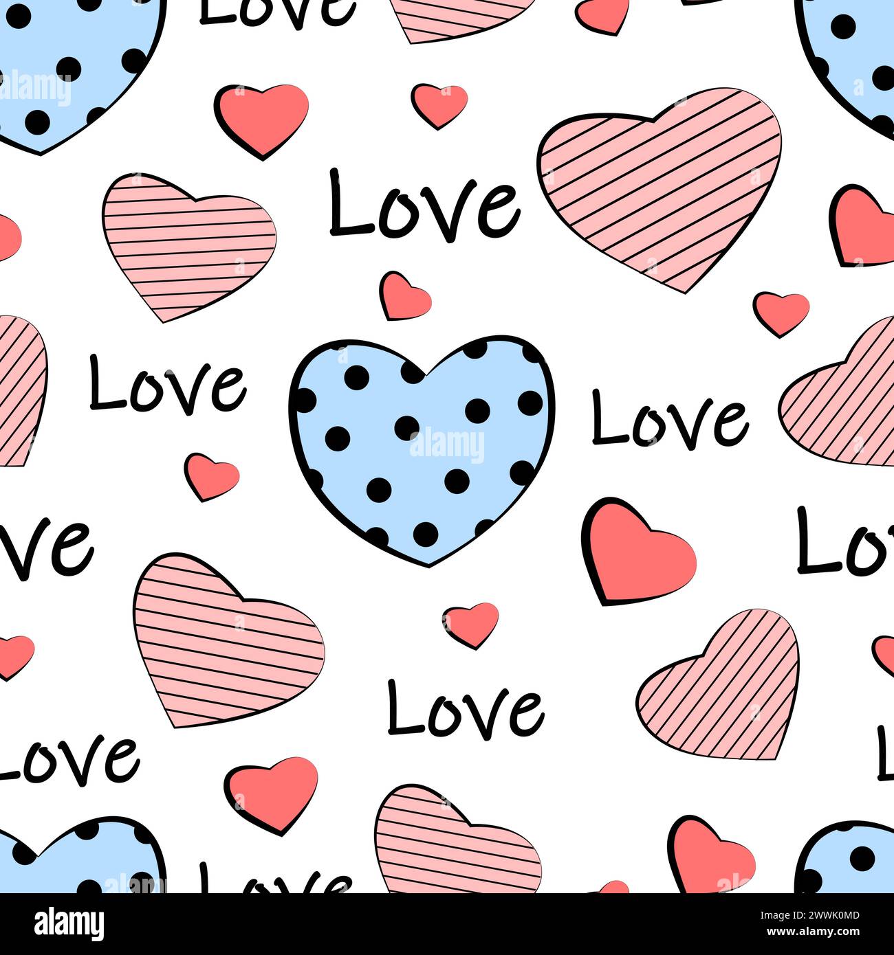 Seamless pattern with hearts on white background Stock Vector