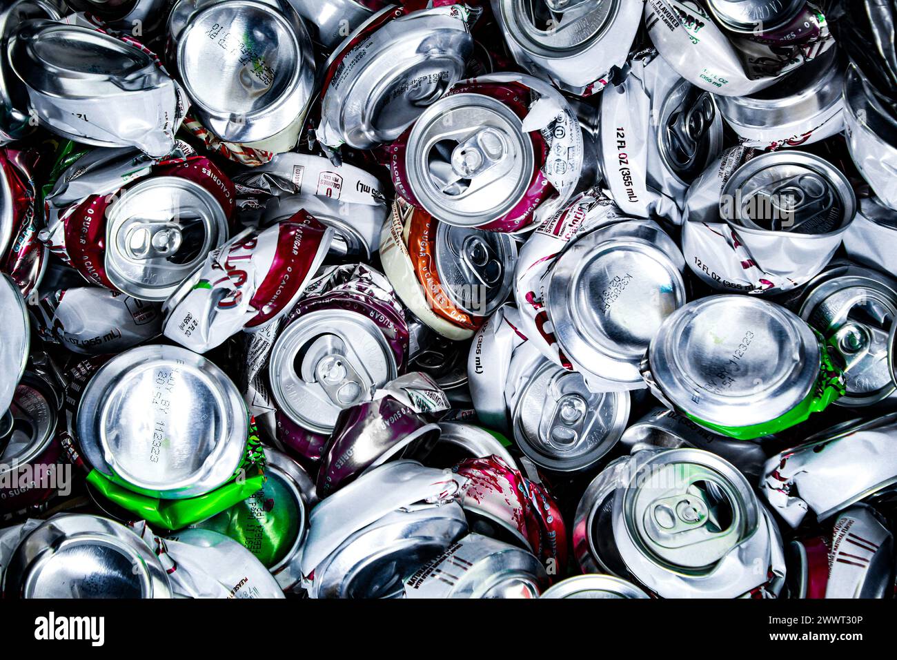 Crushed aluminum cans for recycling Stock Photo