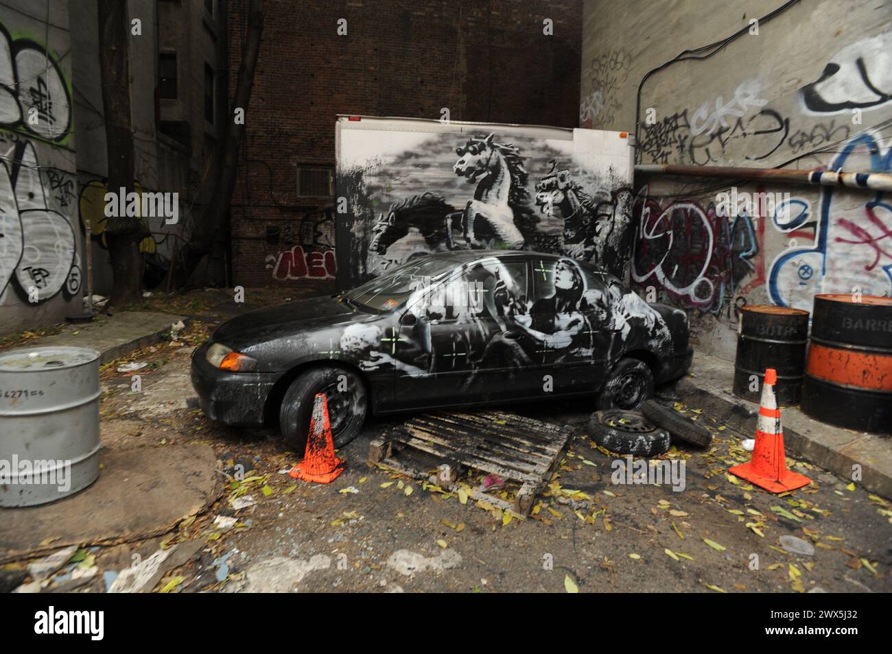 NEW YORK, NY - OCTOBER 13: The latest work from street artist Banksy is ...