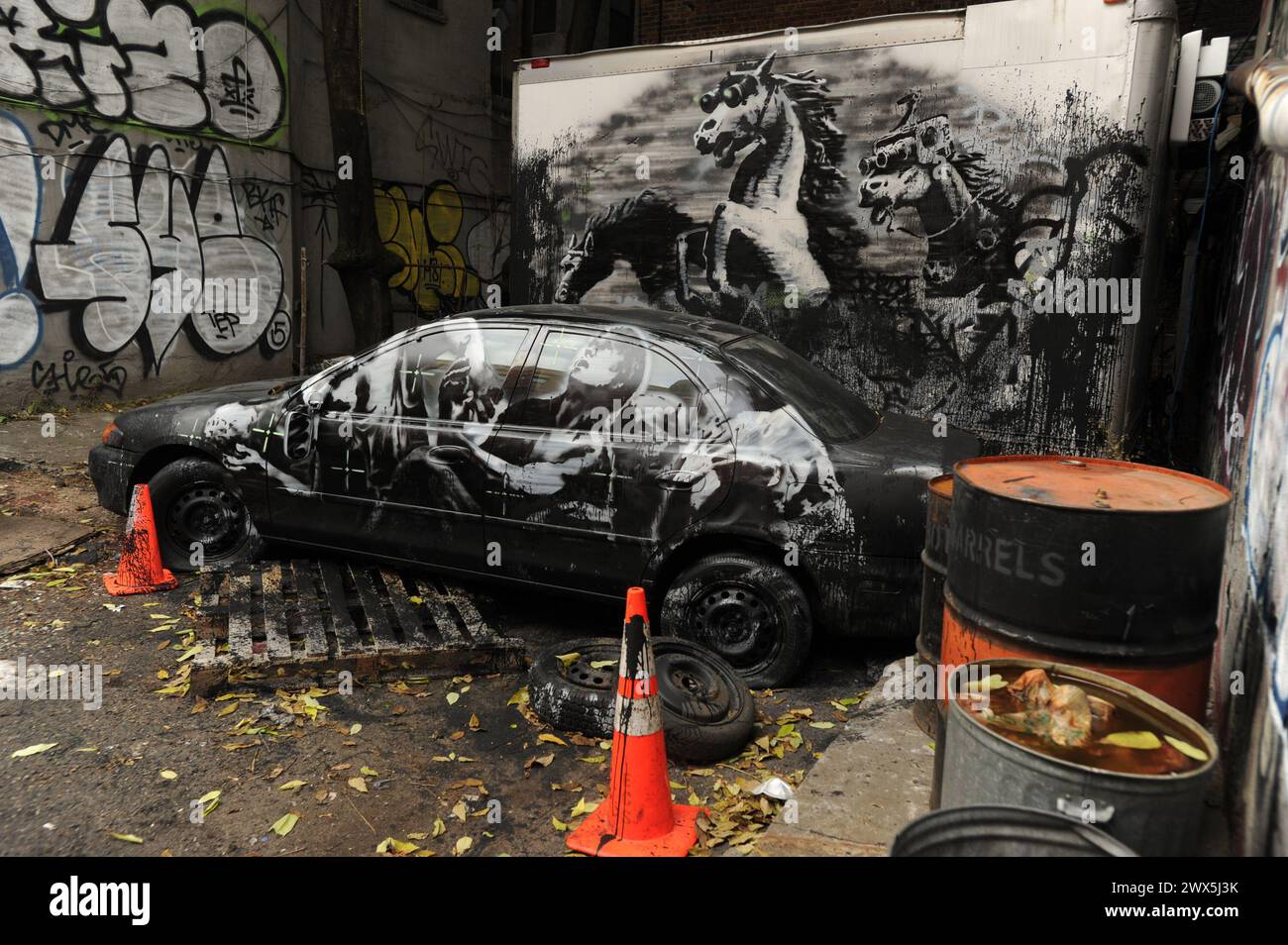 NEW YORK, NY - OCTOBER 13: The latest work from street artist Banksy is ...