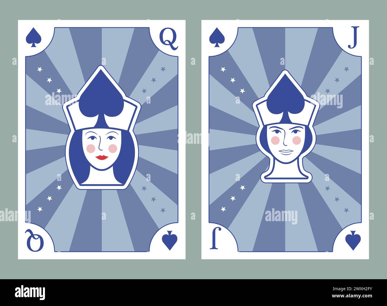 Playing card poker stylized figures, vintage circus poster style ...