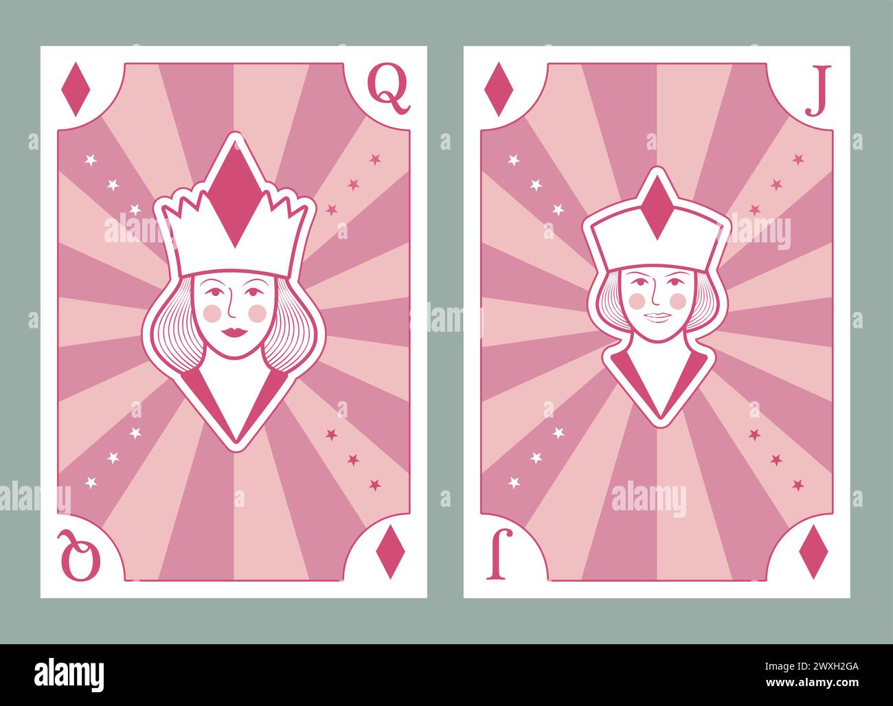 Playing card poker stylized figures, vintage circus poster style ...