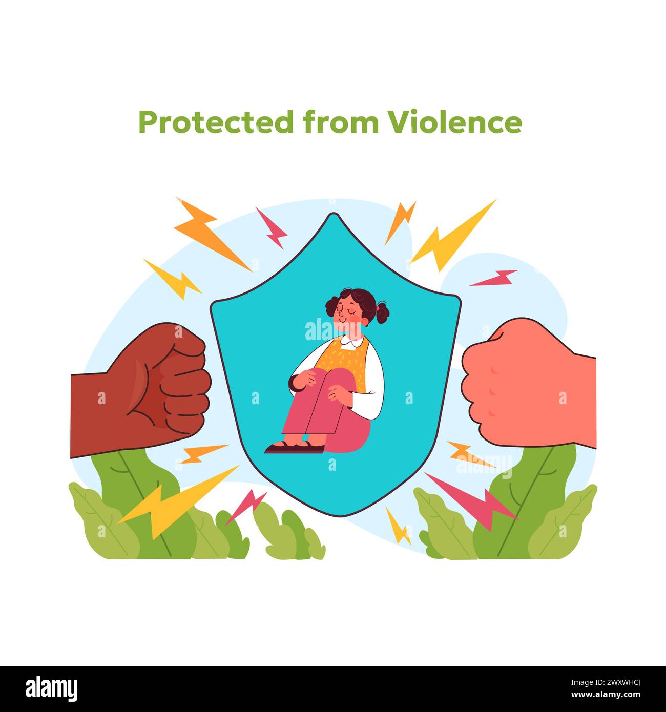 Child rights concept. Serene child symbolically shielded by protective ...