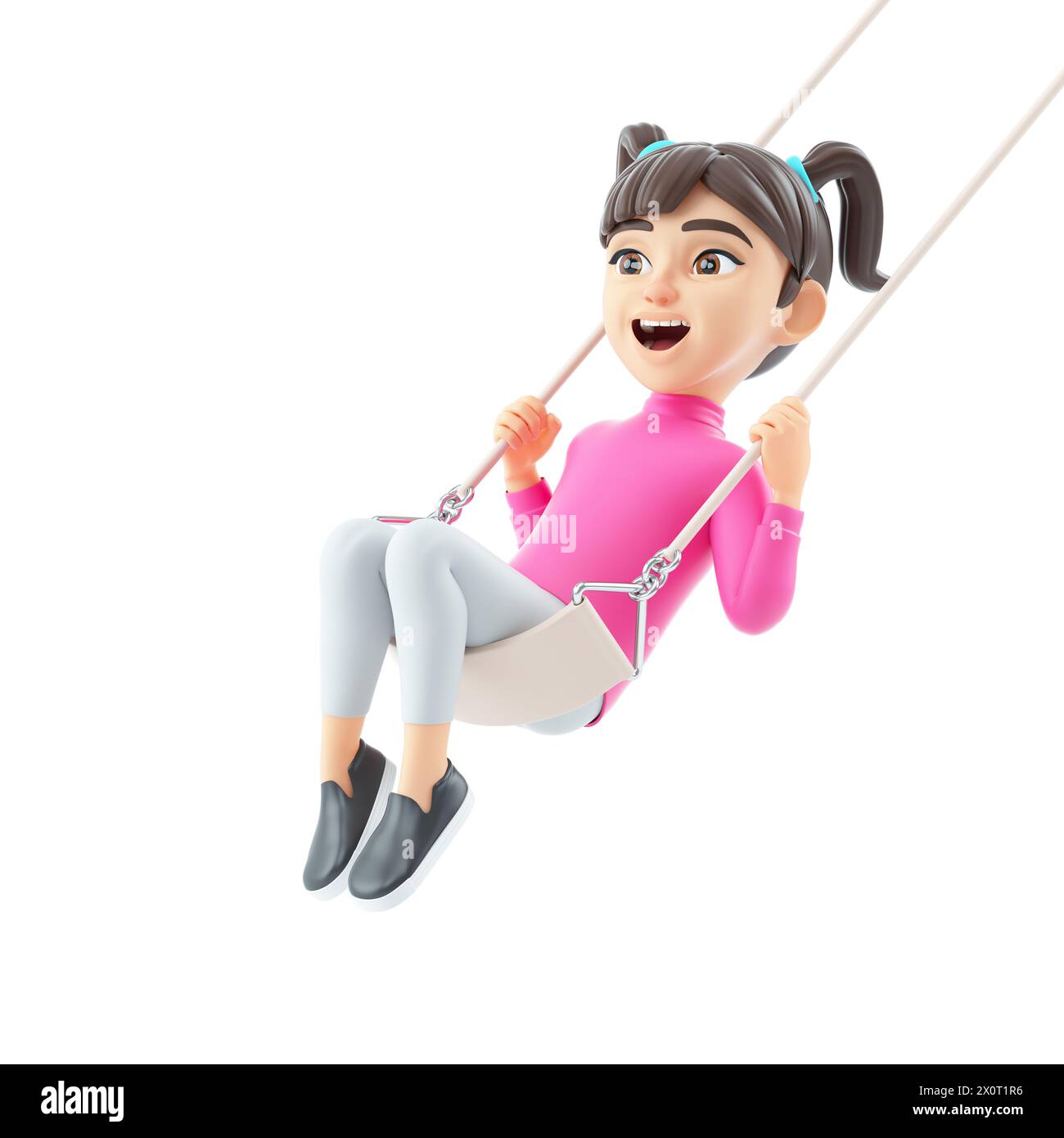 3d girl swinging on swing, illustration isolated on white background Stock Photo