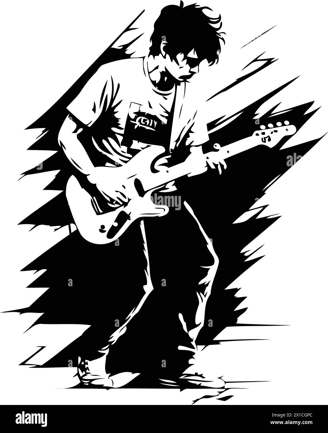 Rock guitarist. Vector illustration of a man playing the electric ...